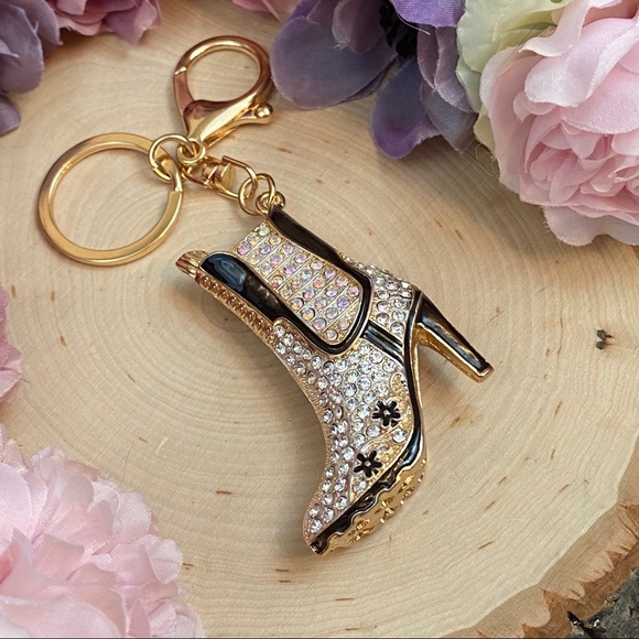 Silver and Black Crystal High Heel Boot Keychain Charm - Picture 9 of 16